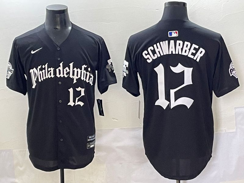 Men 2025 Philadelphia Phillies #12 Schwarber Black Five generations Joint Name Nike MLB Jersey style 7